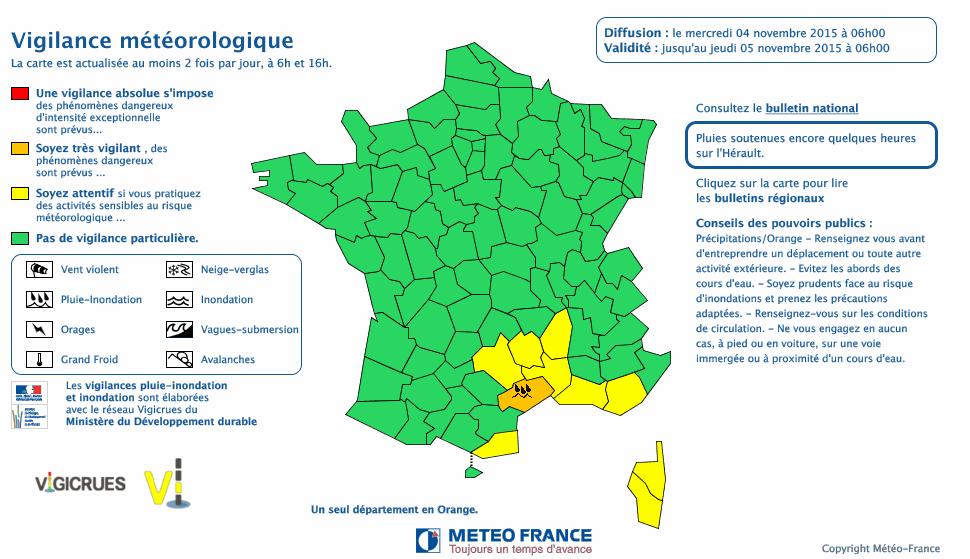 La plupart des départements de la façade méditerranéenne sont placés sous vigilance ce mercredi. Photo (c) Météo France