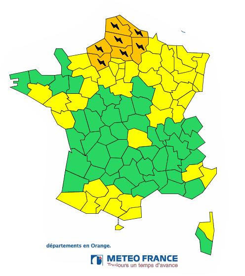 Orages Violents. 7 départements du Nord de la France en alerte vigilance orange