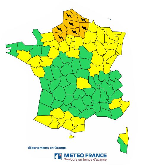 Orages Violents. 7 départements du Nord de la France en alerte vigilance orange