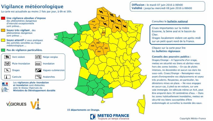 Orages Inondations. 15 départements en alerte météo vigilance orange