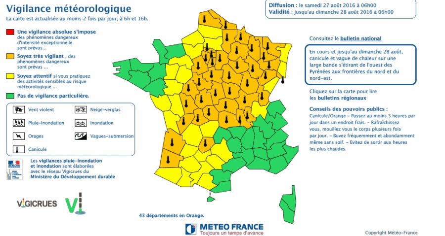 Canicule. 43 départements en alerte météo vigilance orange