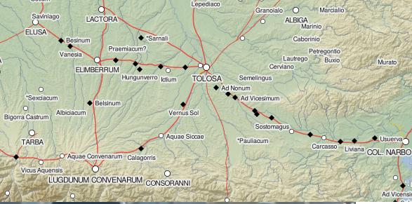 Tolosa, Tarba. Albiga, la carte de l'Empire romaine désormais sur Google Map