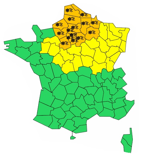 Neige Verglas, Paris et le nord de la France en alerte météo vigilance orange