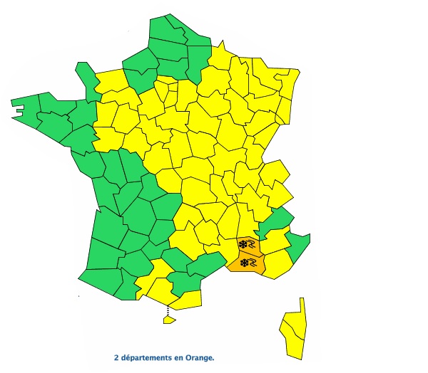 Neige Verglas Vaucluse et Bouches du Rhône en alerte météo vigilance orange