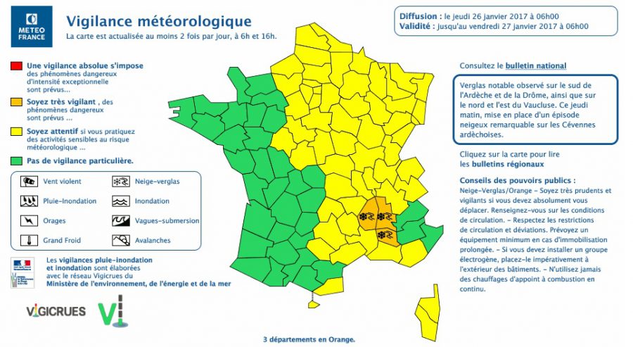 Neige. Dr&ocirc;me Ard&egrave;che et Vaucluse en alerte vigilance orange