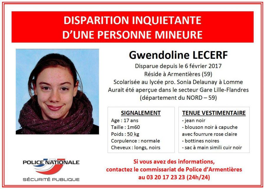 Disparition inquiétante à Lille. avis de recherche de la police