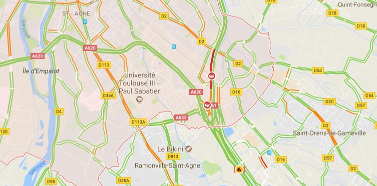Accident sur la rocade de Toulouse. difficultés de circulation Palays, Montaudran Accident sur la rocade de Toulouse. difficultés de circulation Palays, Montaudran