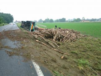 Hautes Pyrénées. un camion chargé de bois termine sa course sur le bas côté
