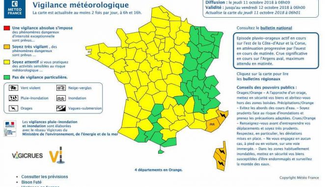 Alerte météo vigilance orange prolongée pour la Corse, le Var et les Alpes Maritimes Alerte météo vigilance orange prolongée pour la Corse, le Var et les Alpes Maritimes