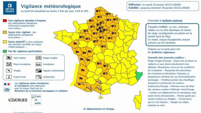 Tempête Gabriel, 41 départements en alerte vigilance orange Tempête Gabriel, 41 départements en alerte vigilance orange