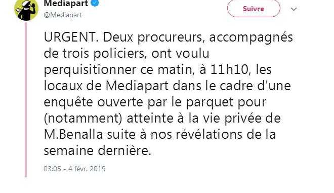 Affaire Benalla. Mediapart refuse une perquisition Affaire Benalla. Mediapart refuse une perquisition