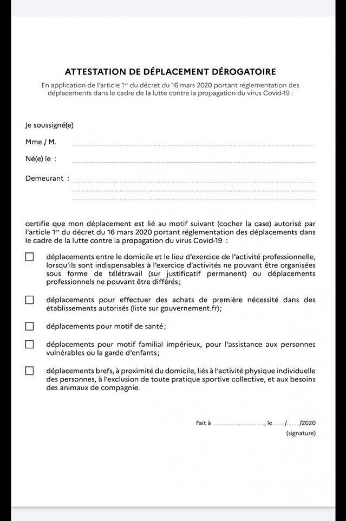View Attestation De Déplacement Dérogatoire À Imprimer Pictures