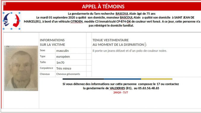 Tarn, la Gendarmerie recherche un homme de 75 ans, disparu Tarn, la Gendarmerie recherche un homme de 75 ans, disparu