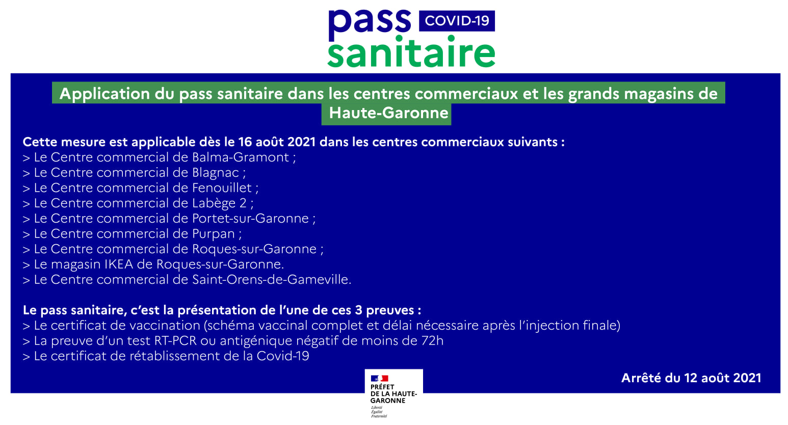 Pass sanitaire centre commerciaux Haute Garonne